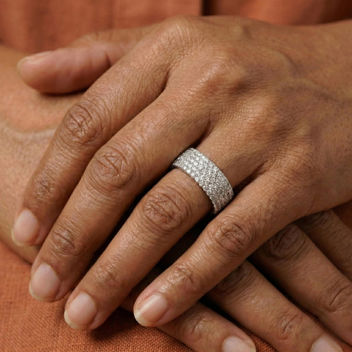 Round Cut Lab Grown Diamond Pave Set Wedding Band
