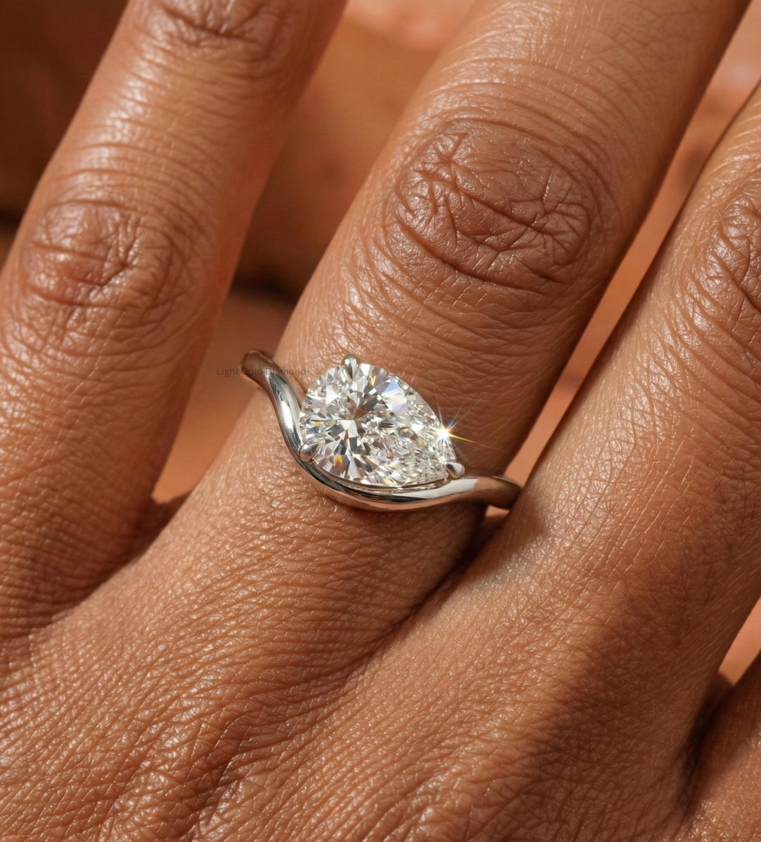 East West Pear Cut Lab Grown Diamond Engagement Ring