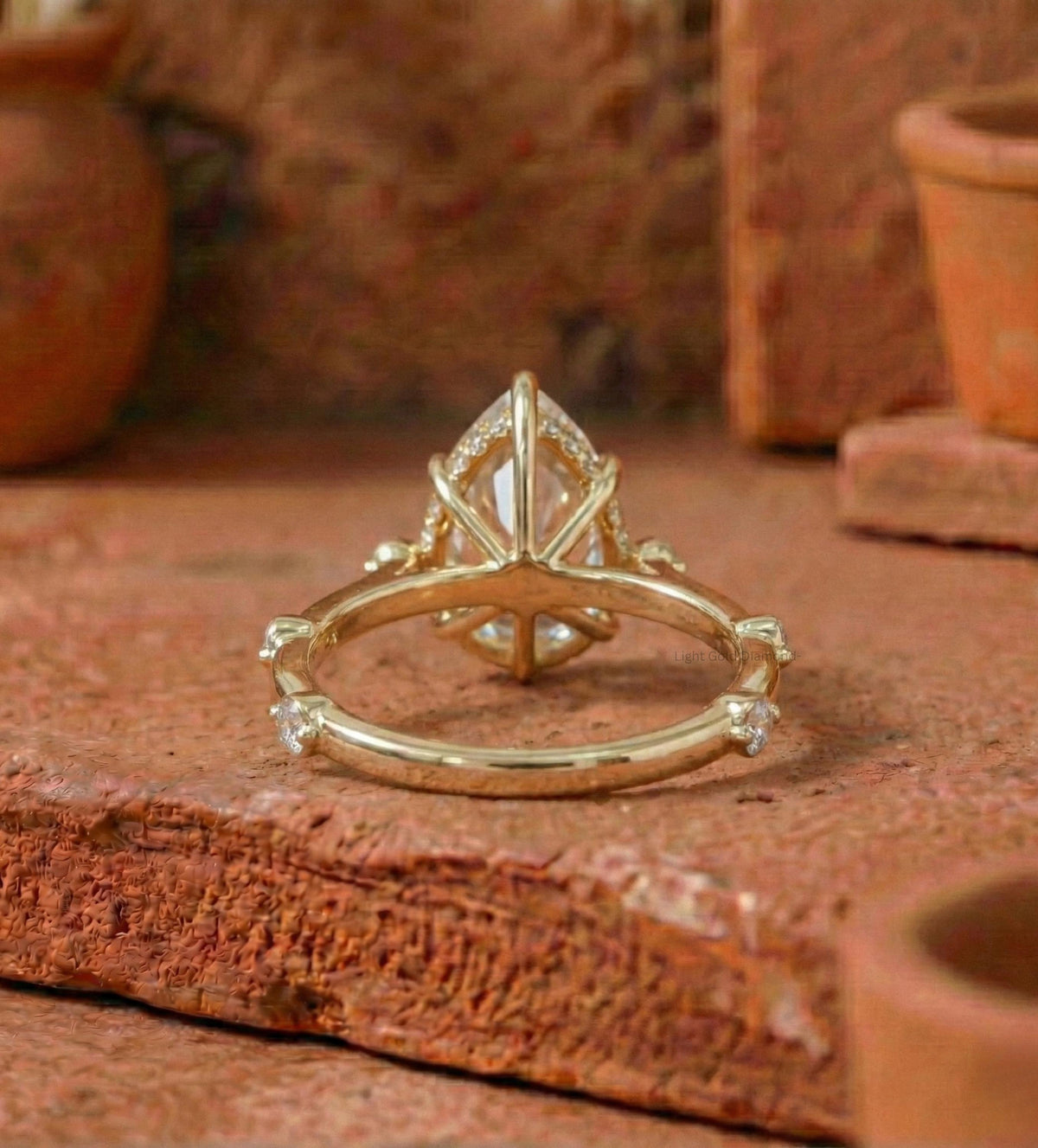 Lab Grown Pear Cut Diamond Hidden Halo Solitaire Ring