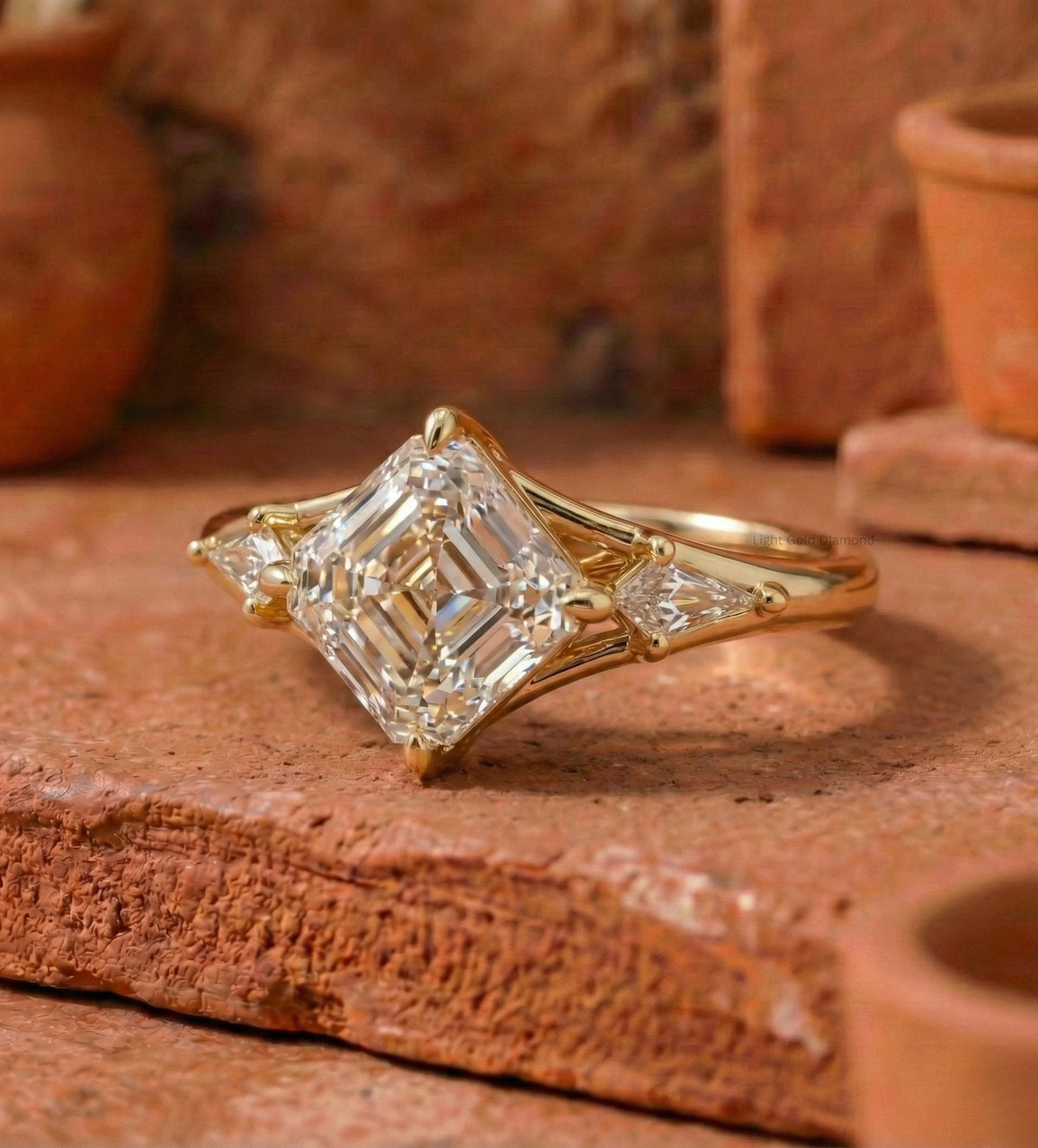 Asscher Cut Lab Grown Diamond Three Stone Ring