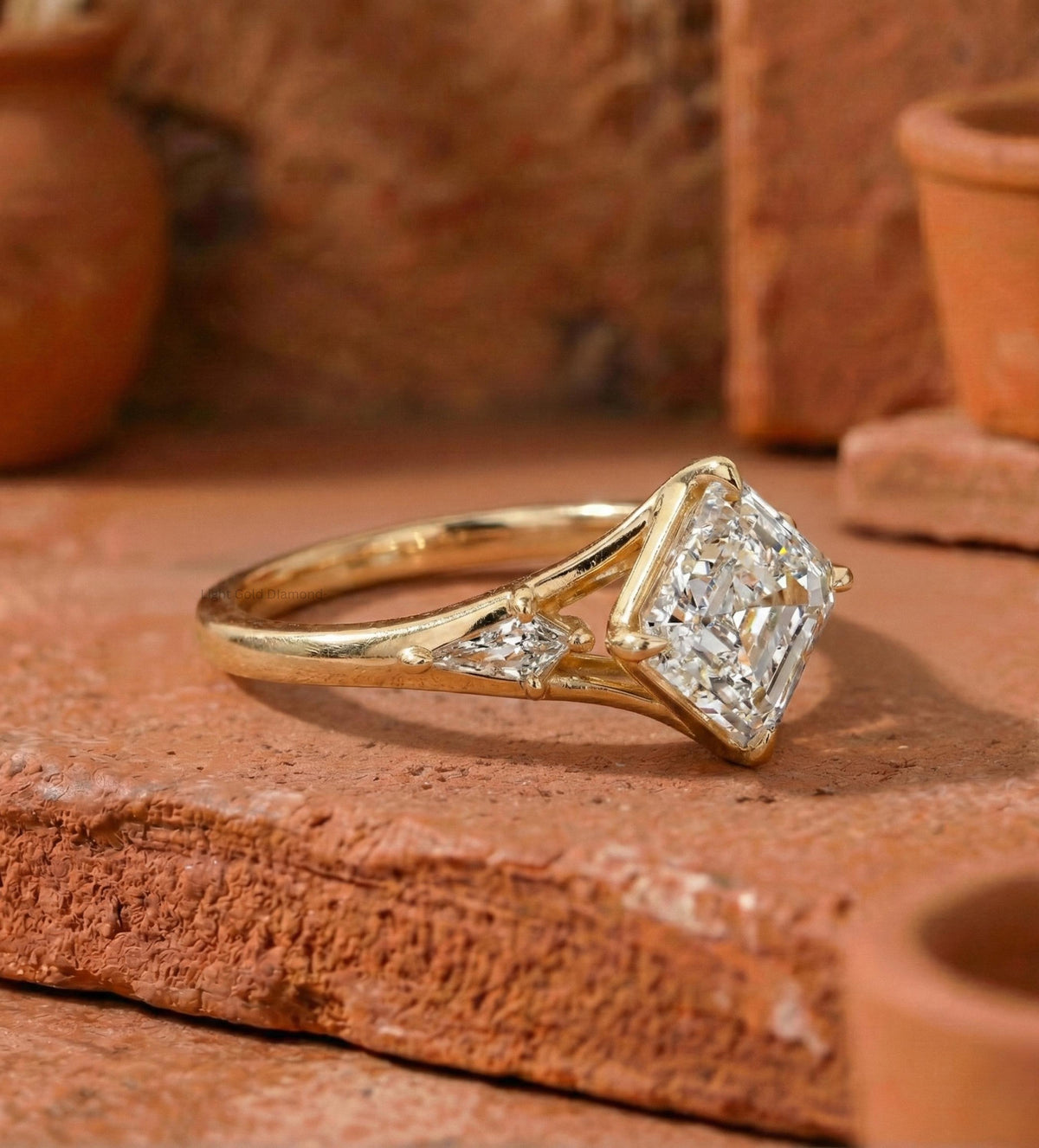 Asscher Cut Lab Grown Diamond Three Stone Ring