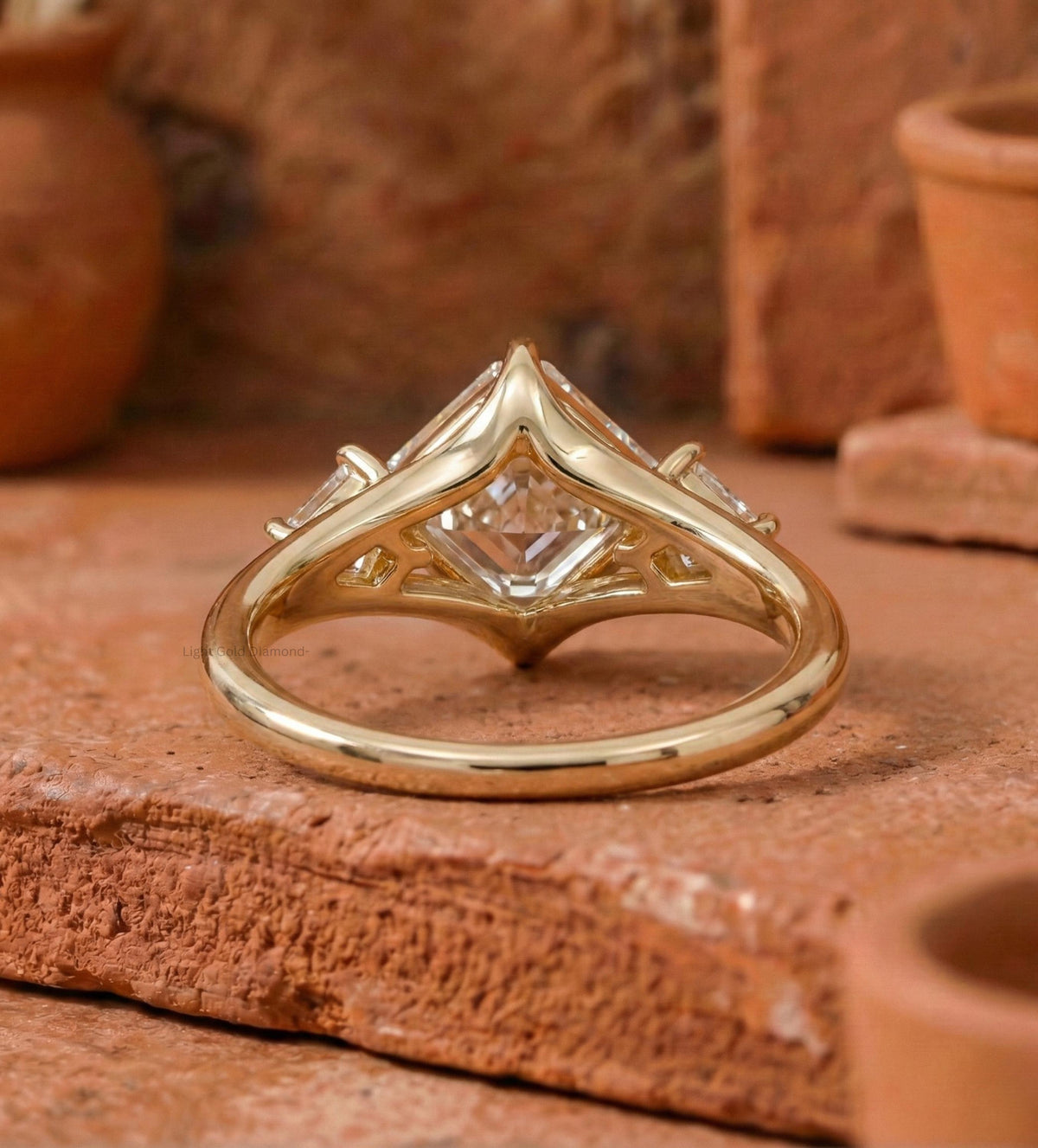 Asscher Cut Lab Grown Diamond Three Stone Ring