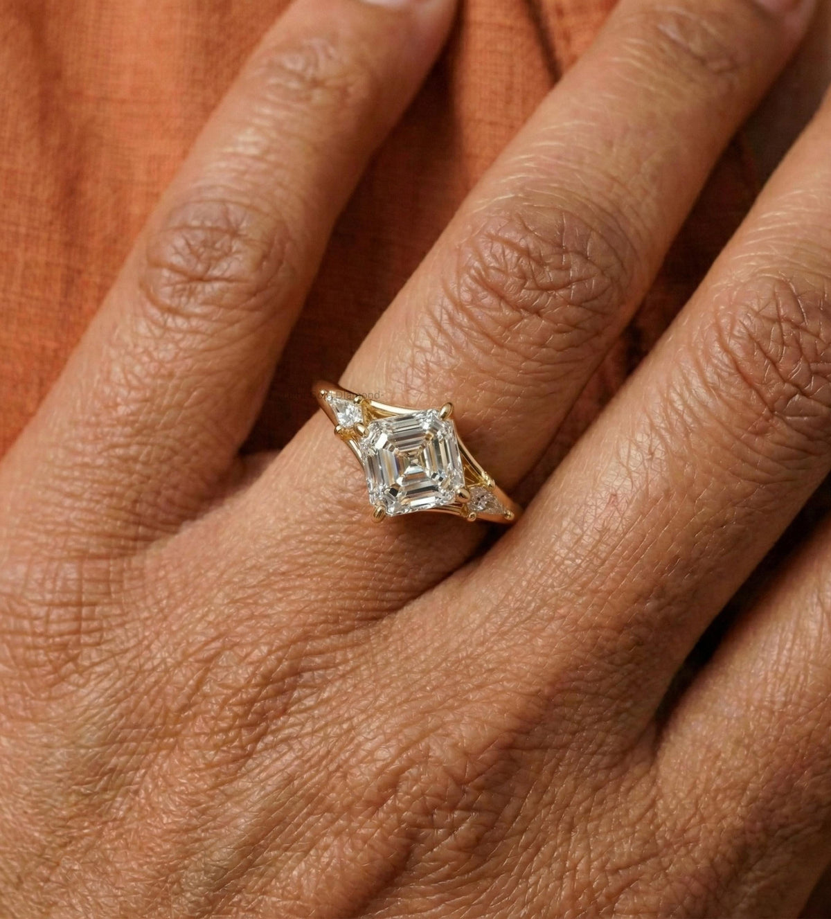 Asscher Cut Lab Grown Diamond Three Stone Ring