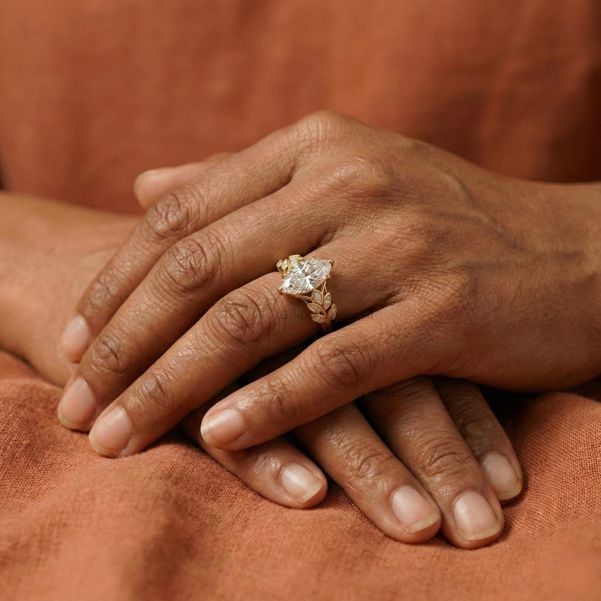 Marquise Cut Lab Grown Diamond Nature Inspired Engagement Ring