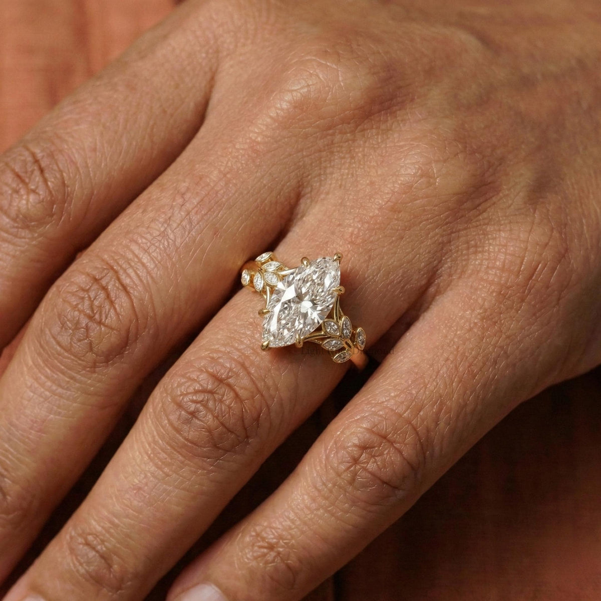 Marquise Cut Lab Grown Diamond Nature Inspired Engagement Ring