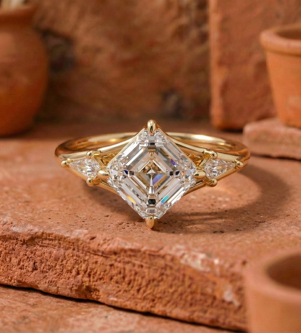 Asscher Cut Lab Grown Diamond Three Stone Ring