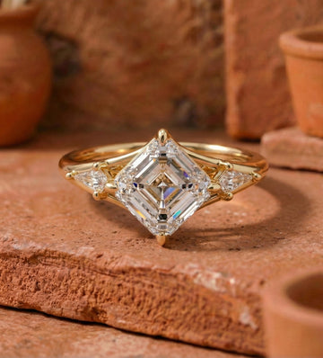 Asscher Cut Lab Grown Diamond Three Stone Ring