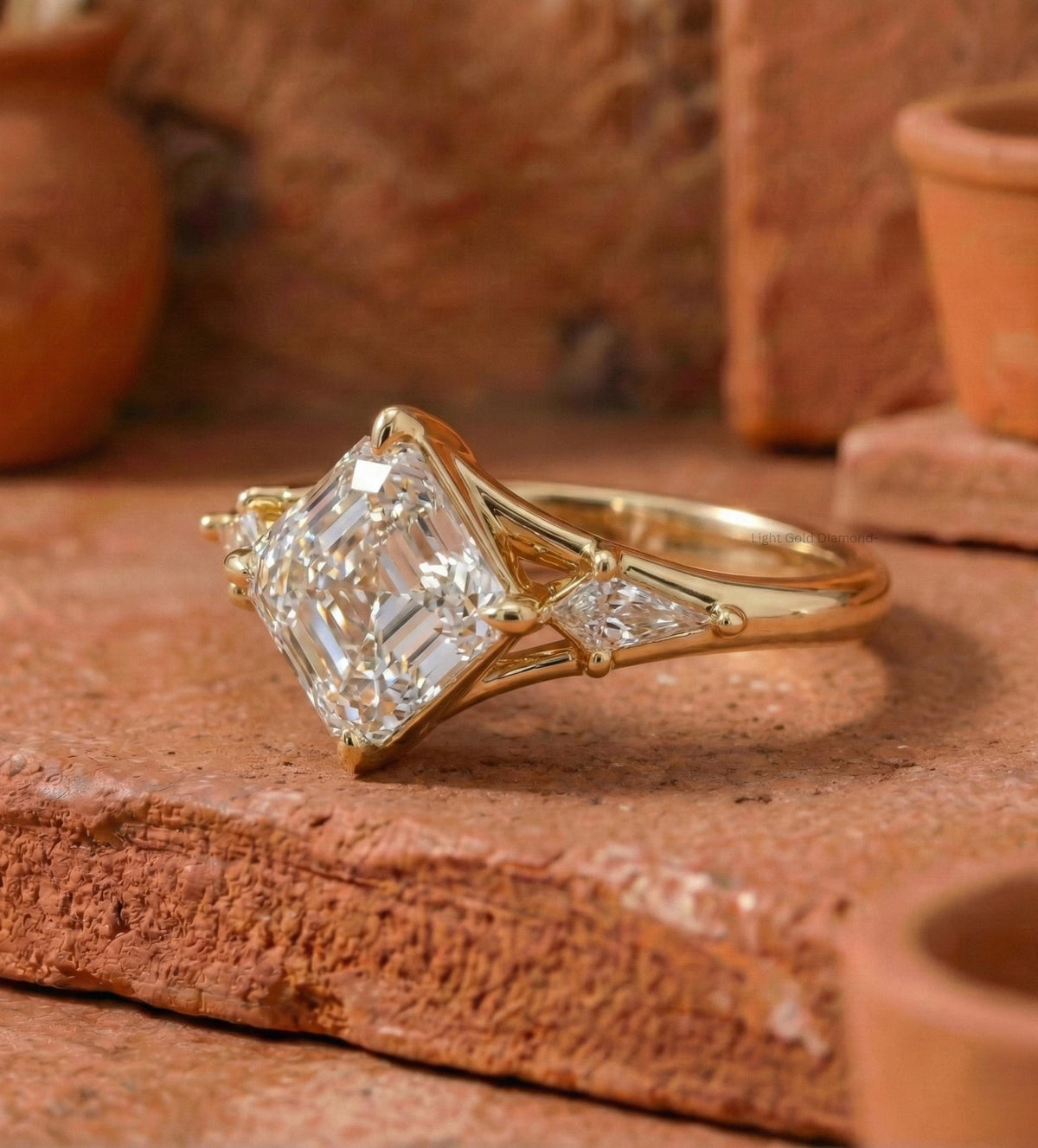 Asscher Cut Lab Grown Diamond Three Stone Ring