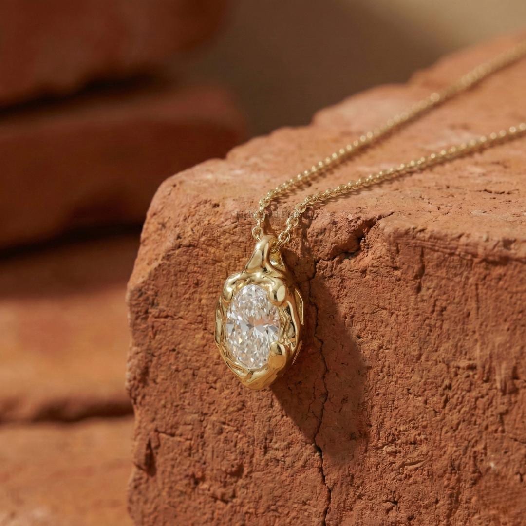 Oval Cut Lab Grown Diamond Dainty Pendant Necklace