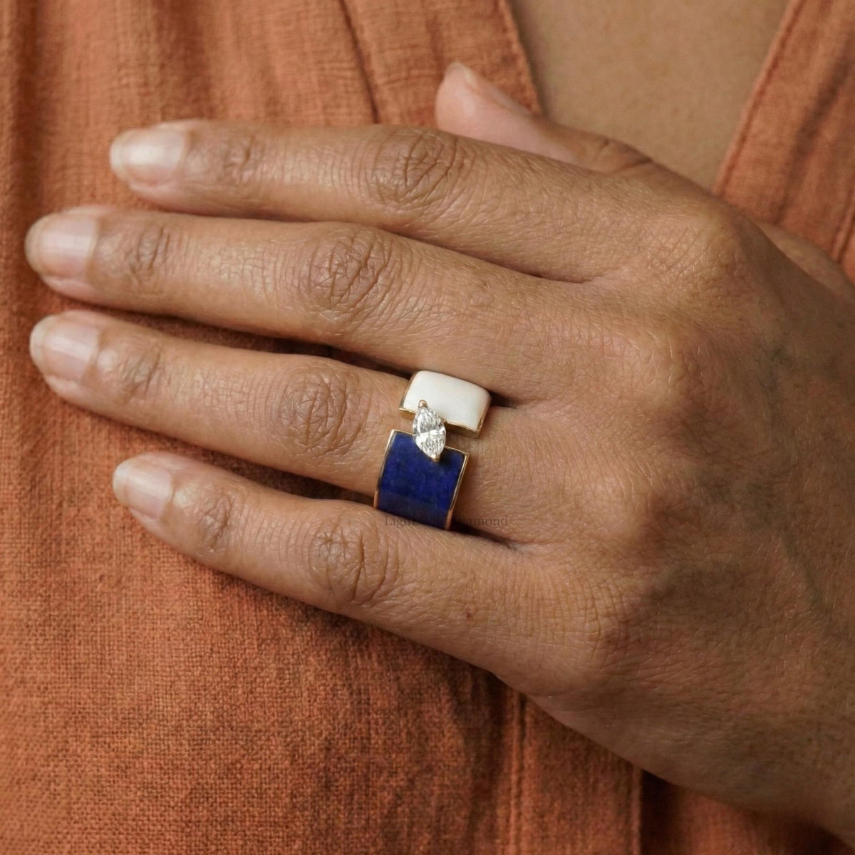 Marquise Cut Lab Grown Diamond Enamel Solitaire Ring