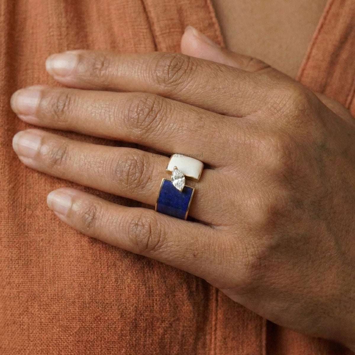Marquise Cut Lab Grown Diamond Enamel Solitaire Ring