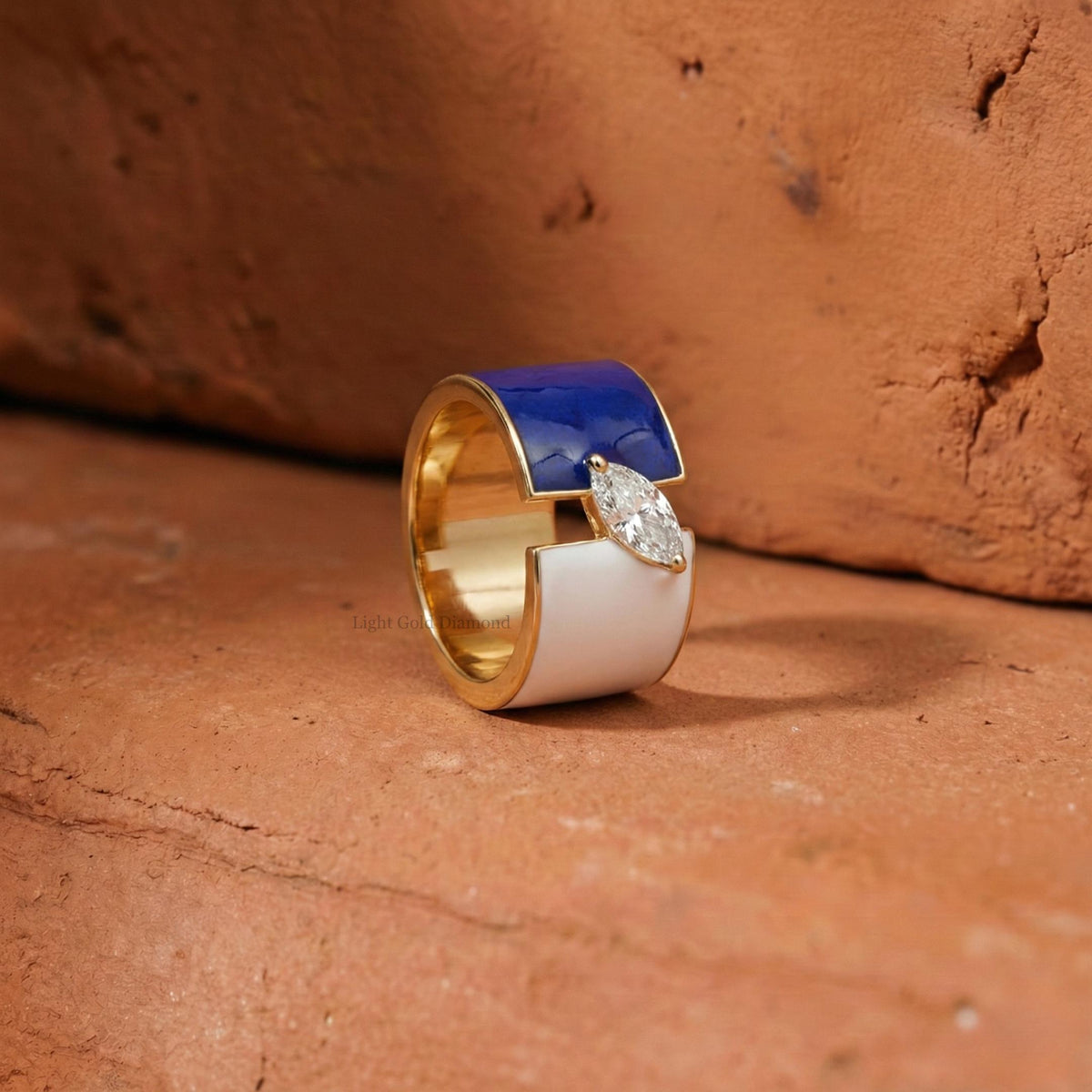 Marquise Cut Lab Grown Diamond Enamel Solitaire Ring