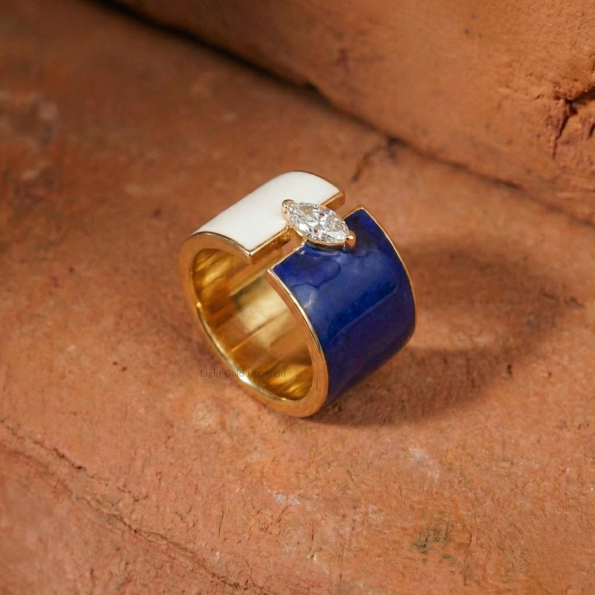 Marquise Cut Lab Grown Diamond Enamel Solitaire Ring