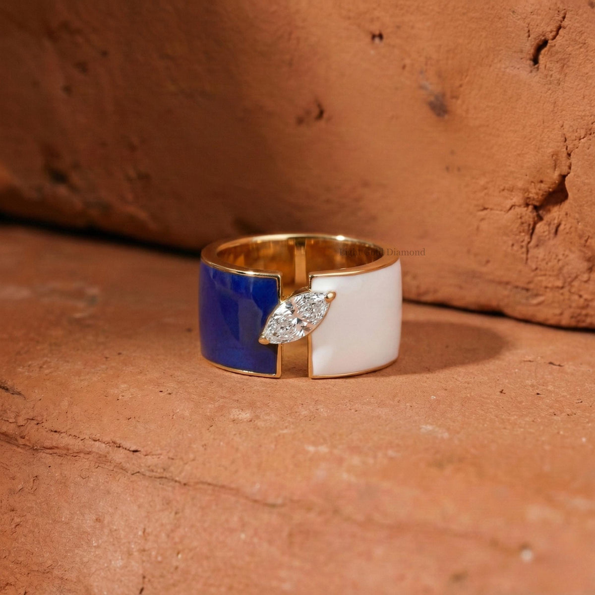 Marquise Cut Lab Grown Diamond Enamel Solitaire Ring