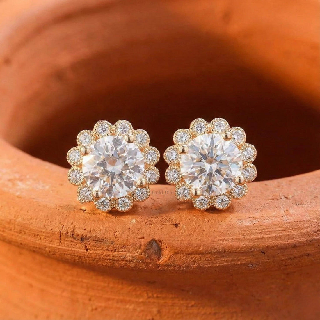 Halo Set Lab Grown Round Diamond Stud Earrings