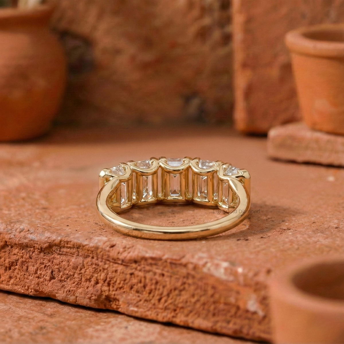 Emerald Cut Lab Grown Diamond Five Stone Band