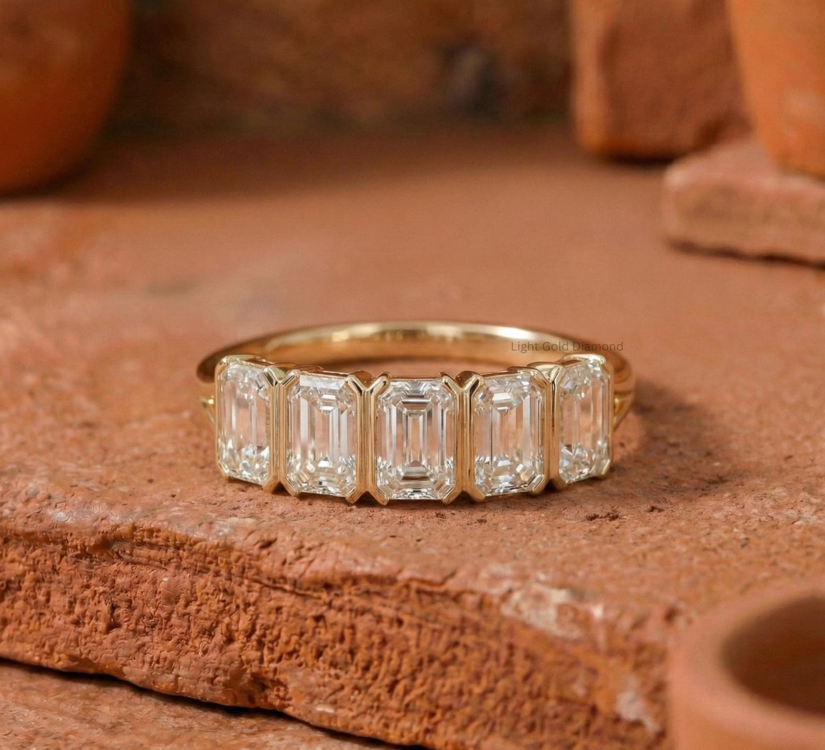 Emerald Cut Lab Grown Diamond Five Stone Band