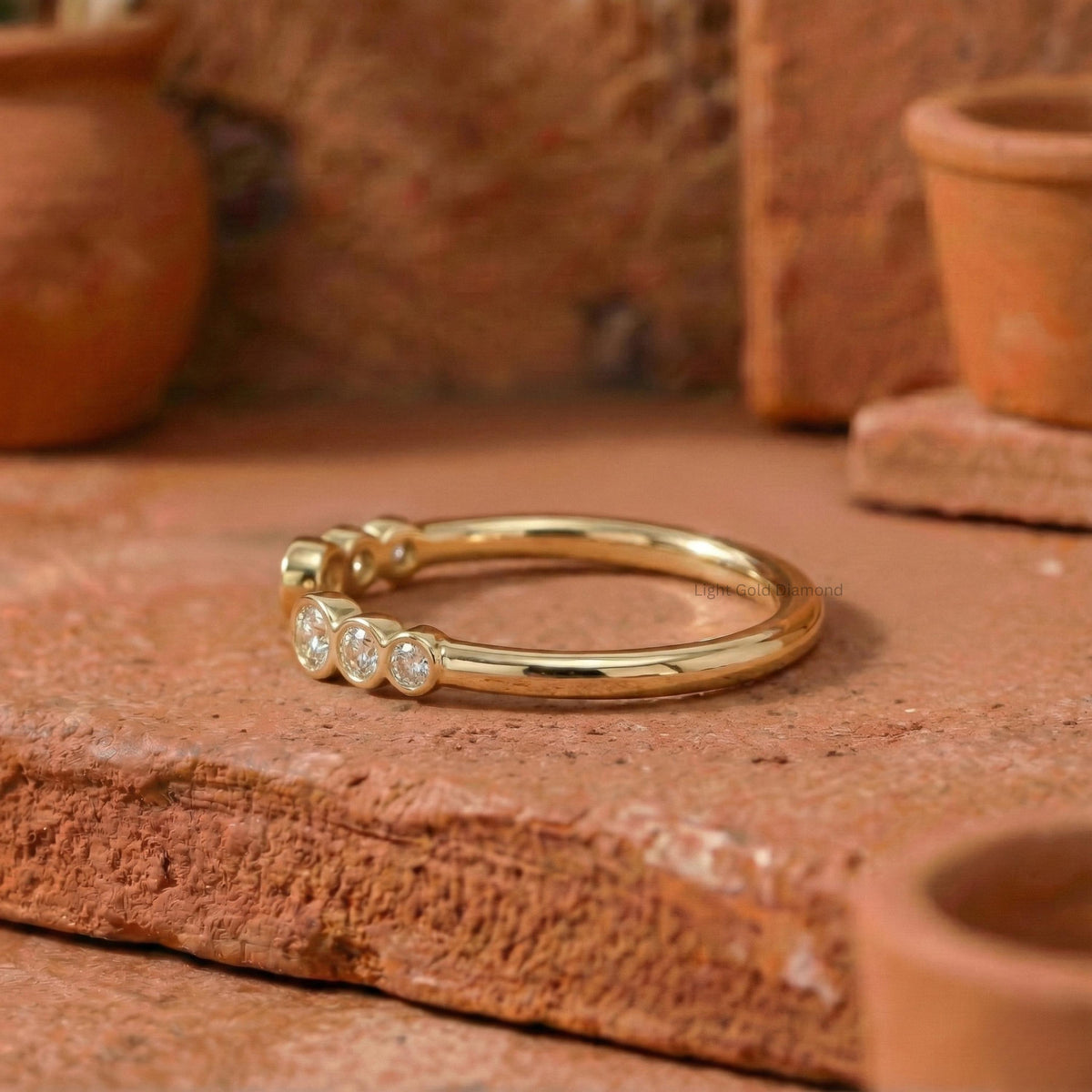 Round Cut Lab Grown Diamond Bezel Set Band For Gift