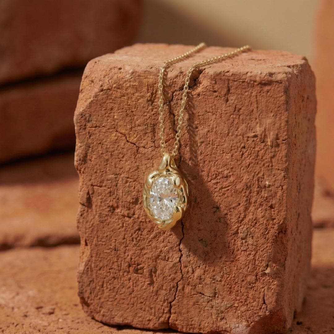 Oval Cut Lab Grown Diamond Dainty Pendant Necklace