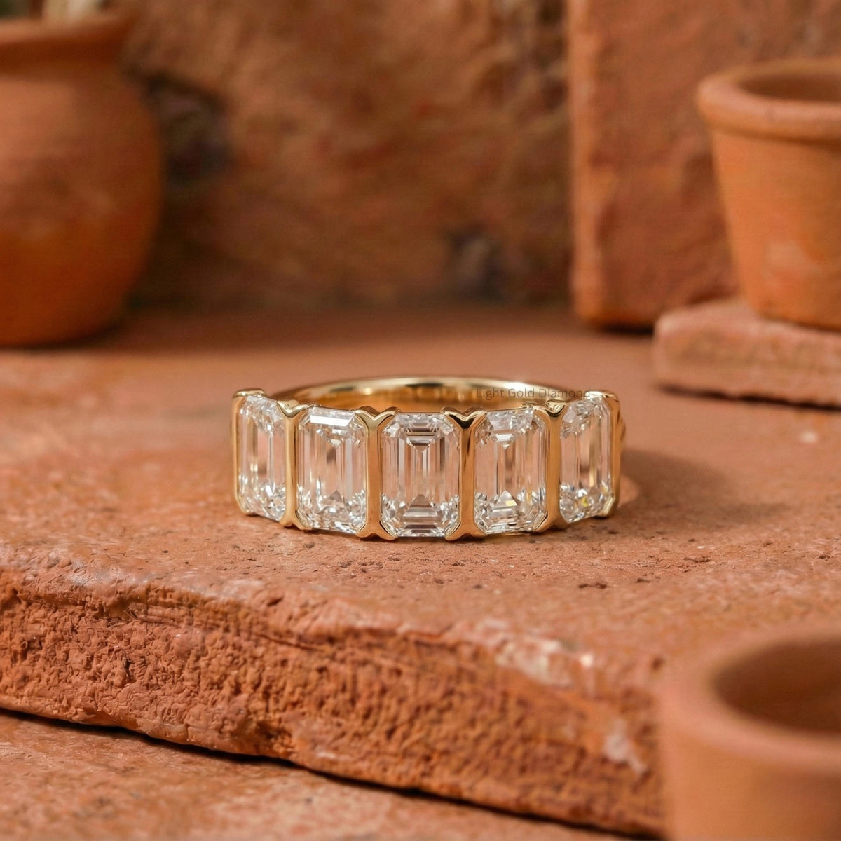 Emerald Cut Lab Grown Diamond Five Stone Band