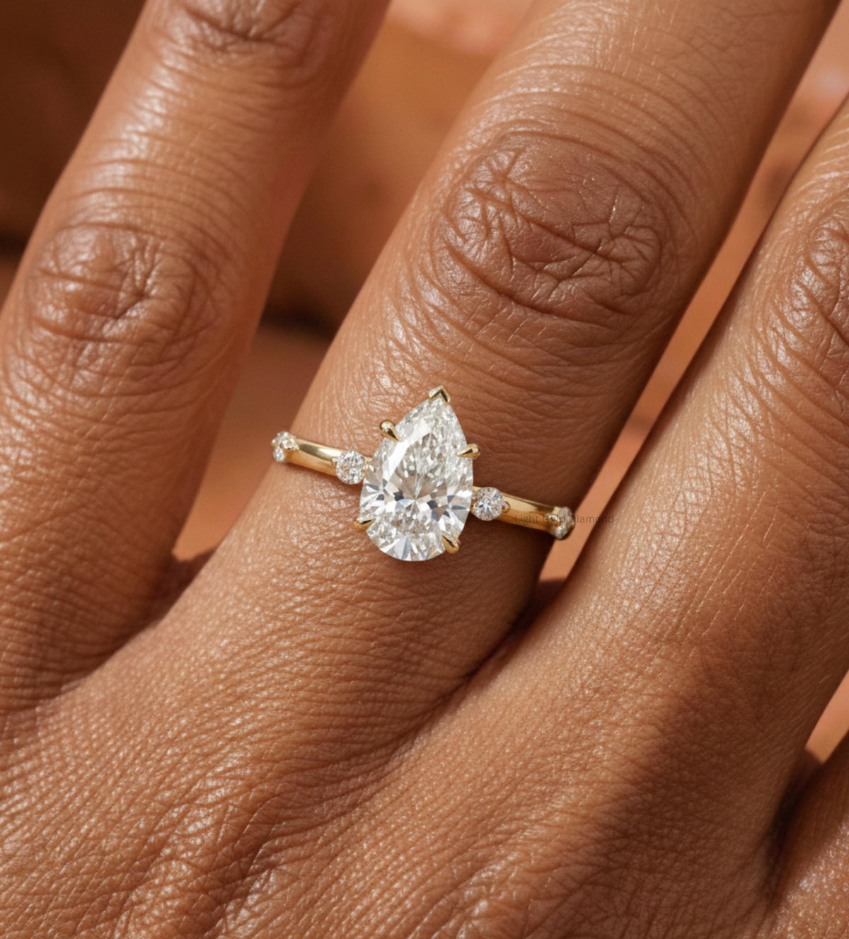 Lab Grown Pear Cut Diamond Hidden Halo Solitaire Ring