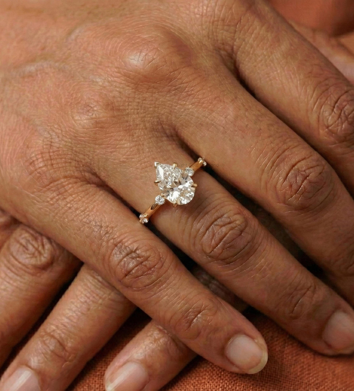 Lab Grown Pear Cut Diamond Hidden Halo Solitaire Ring