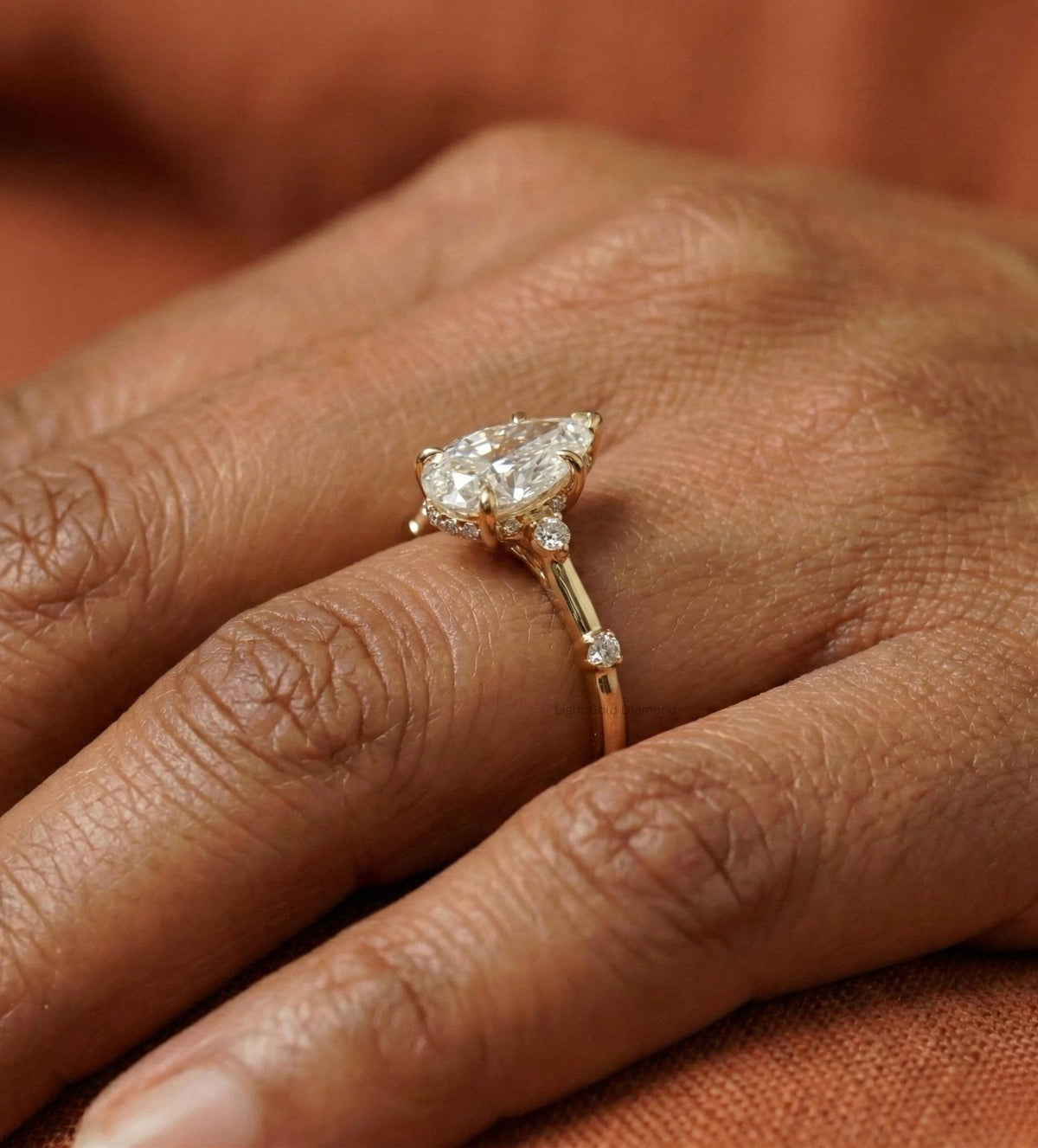 Lab Grown Pear Cut Diamond Hidden Halo Solitaire Ring