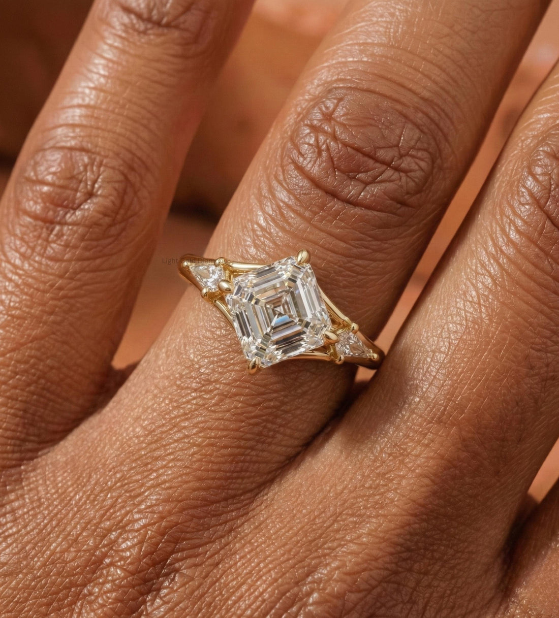 Asscher Cut Lab Grown Diamond Three Stone Ring