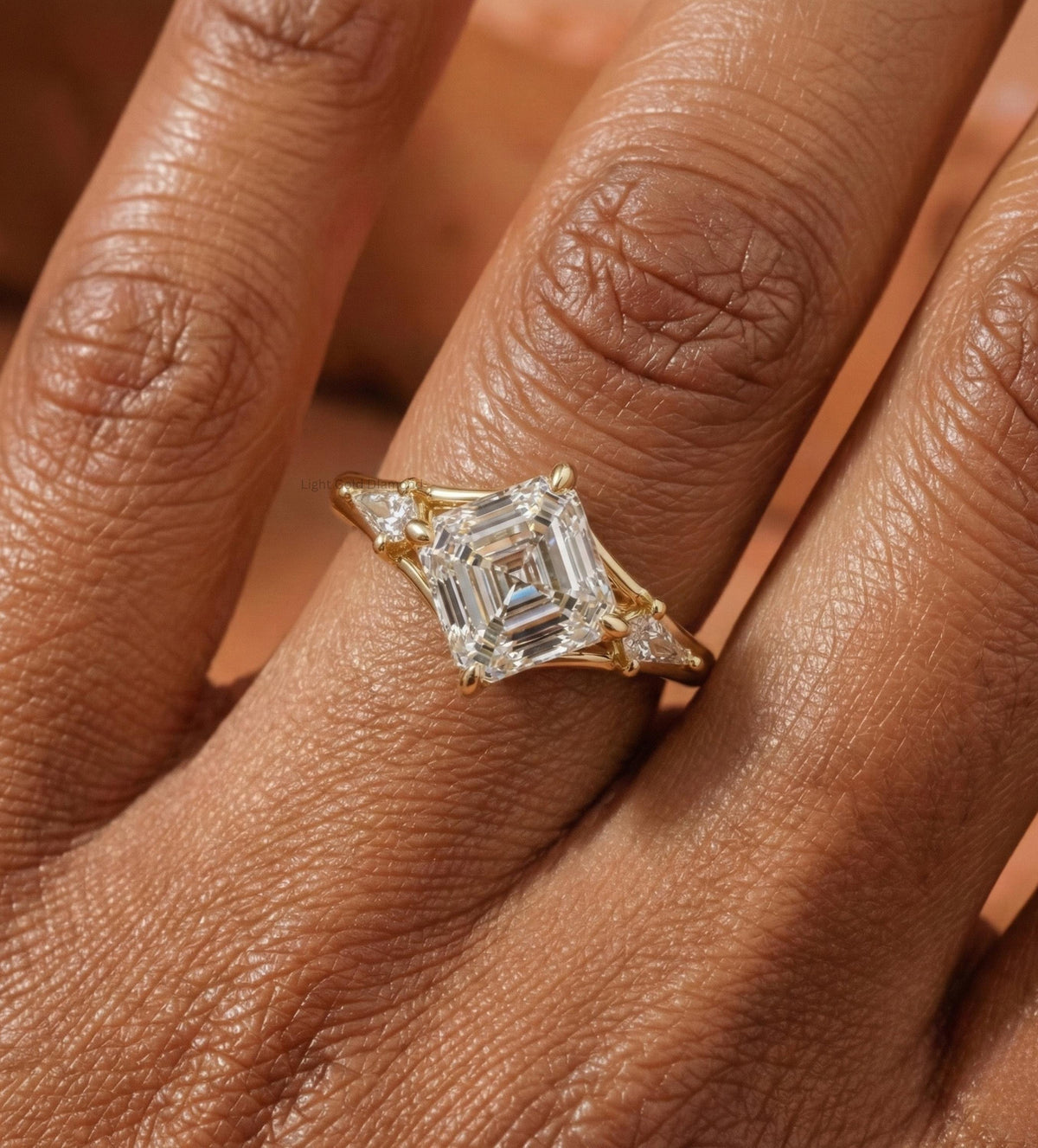Asscher Cut Lab Grown Diamond Three Stone Ring