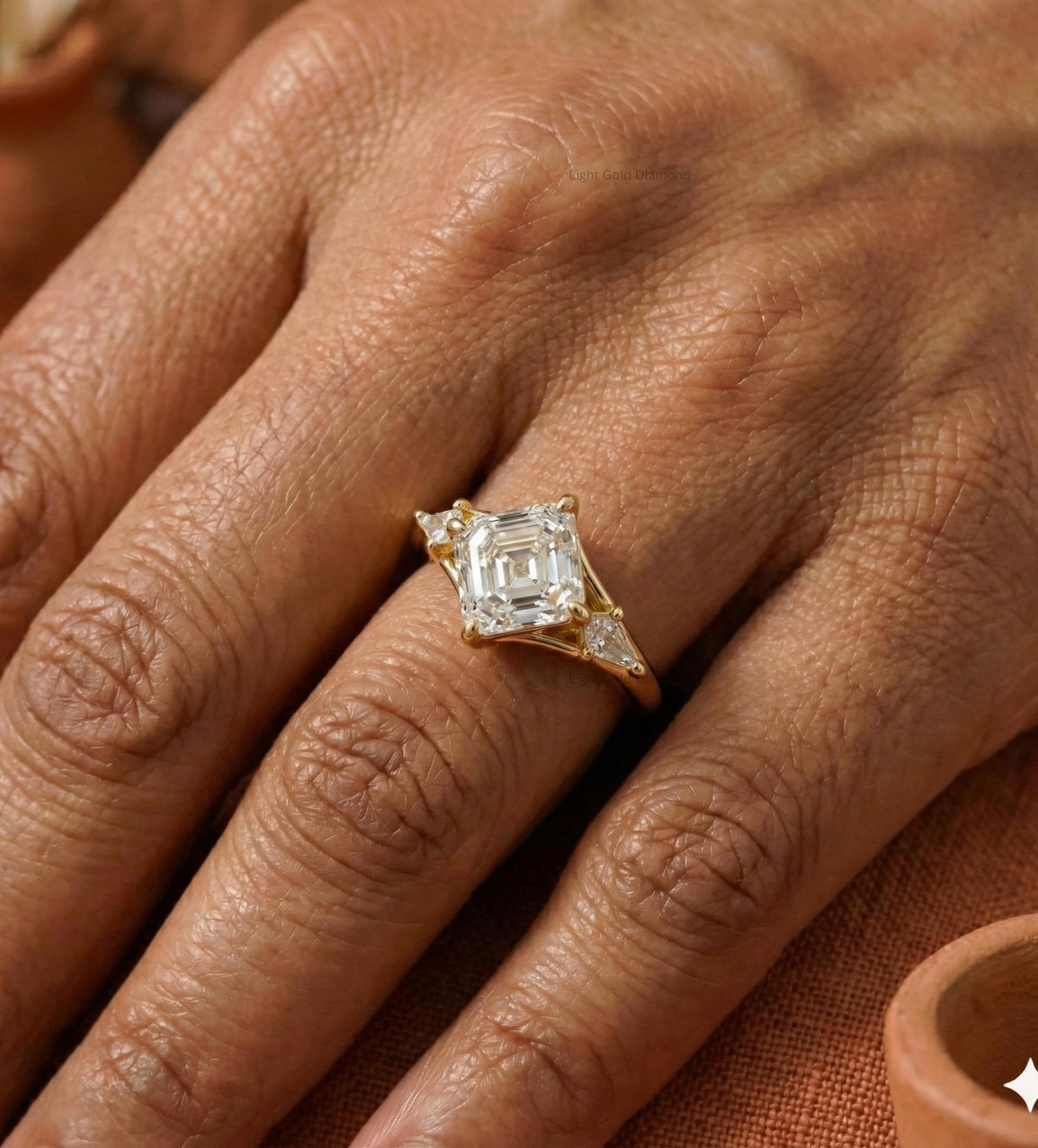 Asscher Cut Lab Grown Diamond Three Stone Ring