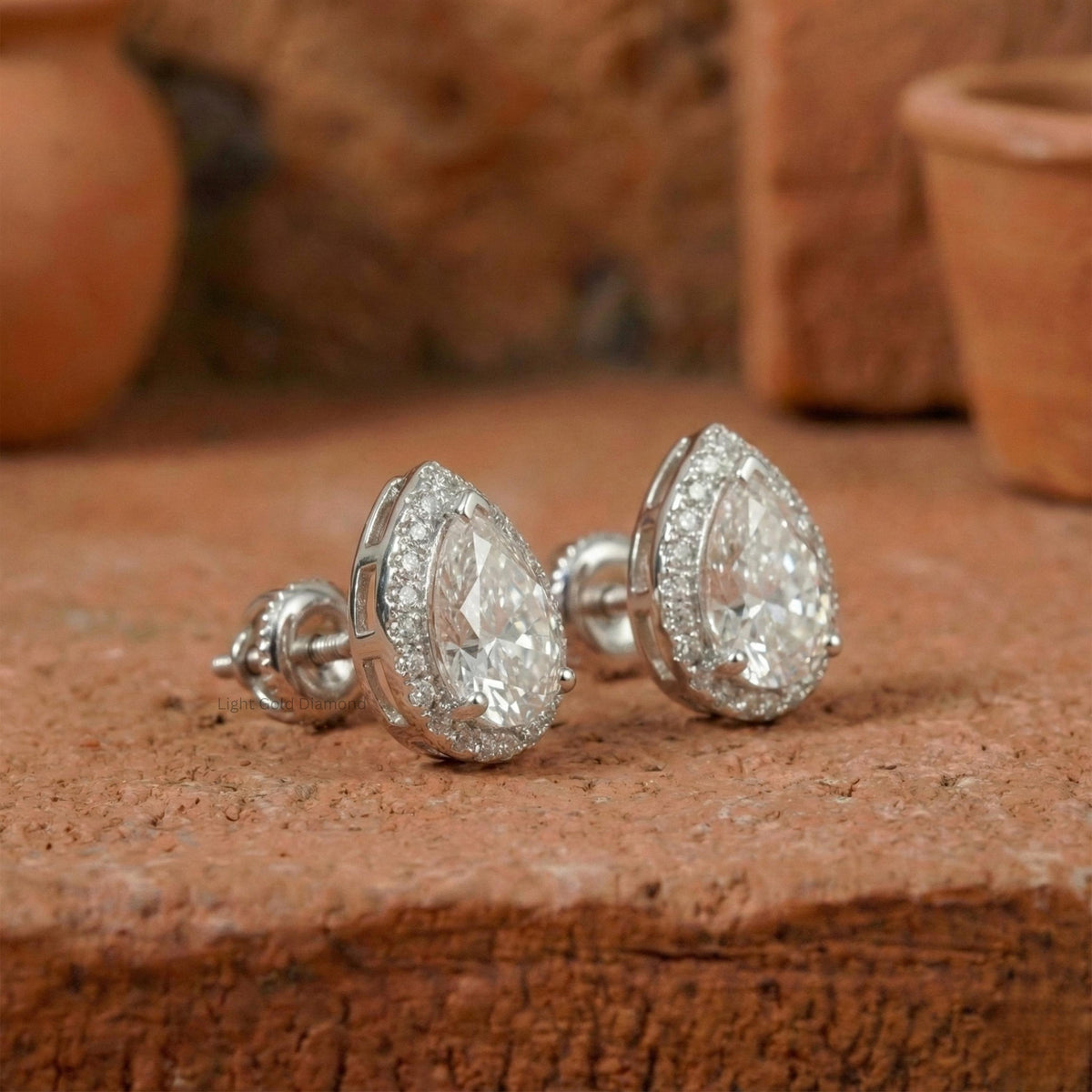 Pear Diamond Halo Earrings