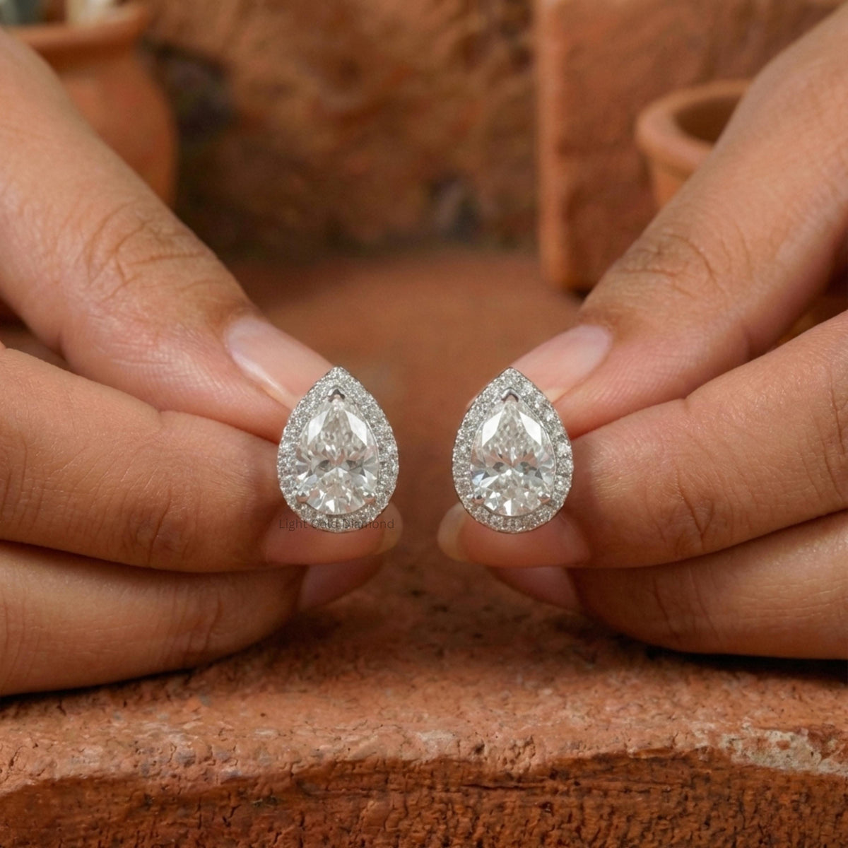Pear Diamond Halo Earrings