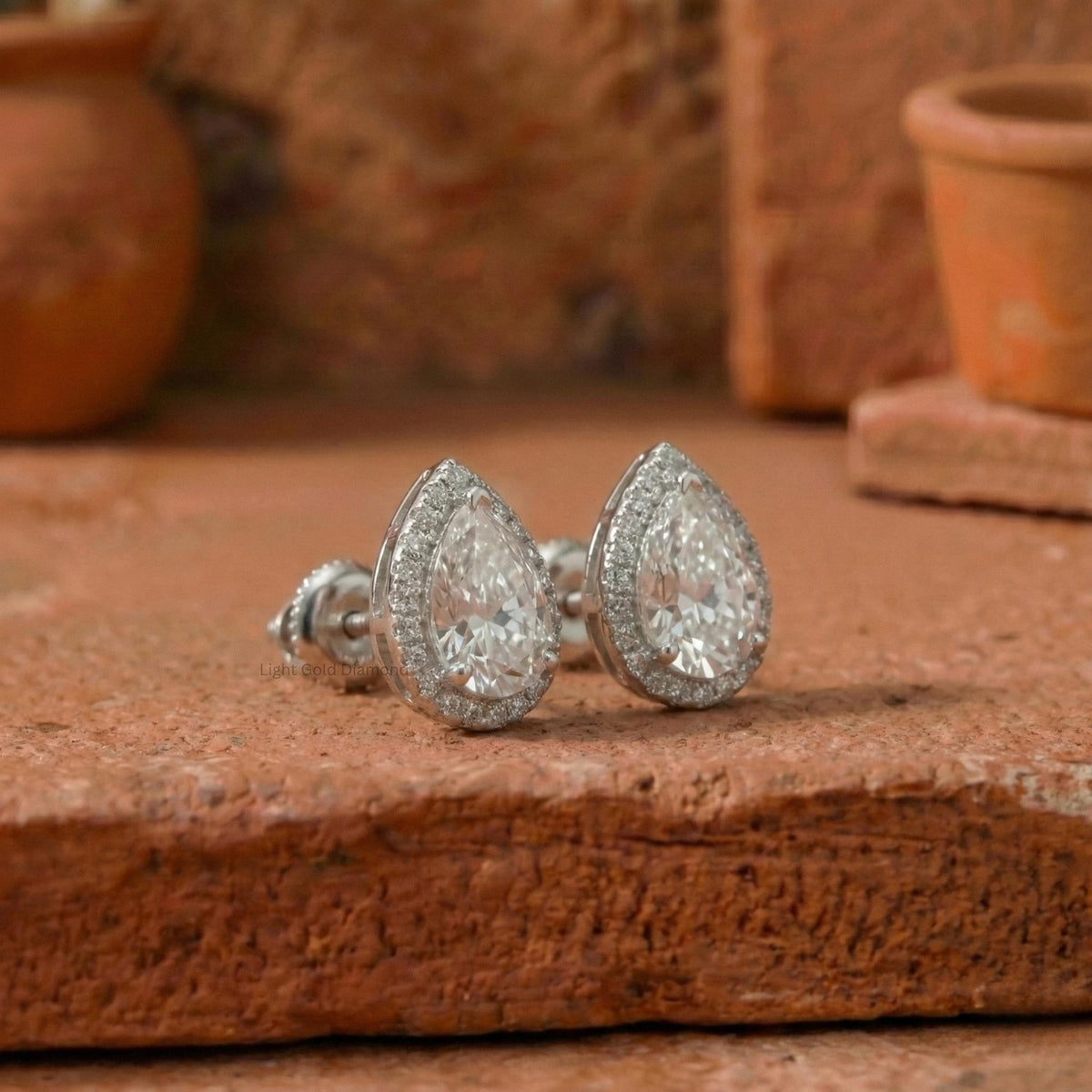 Pear Diamond Halo Earrings