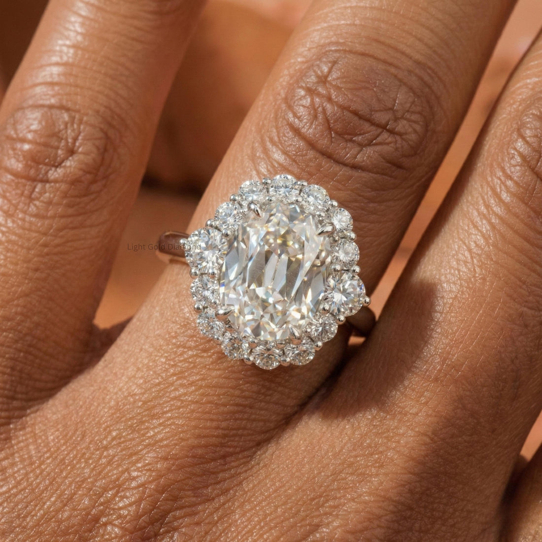 Old Mine Cushion Cut Lab Grown Diamond Halo Ring