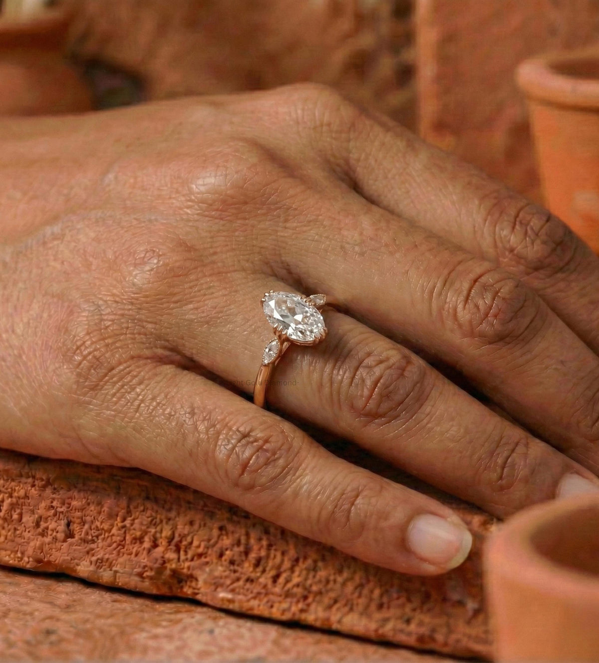 Old Mine Moval Cut Lab Grown Diamond Ring