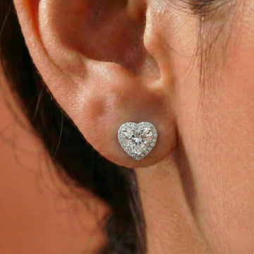 Lab Grown Heart Diamond Halo Stud Earring