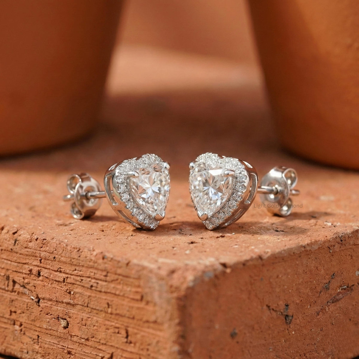 Lab Grown Heart Diamond Halo Stud Earring