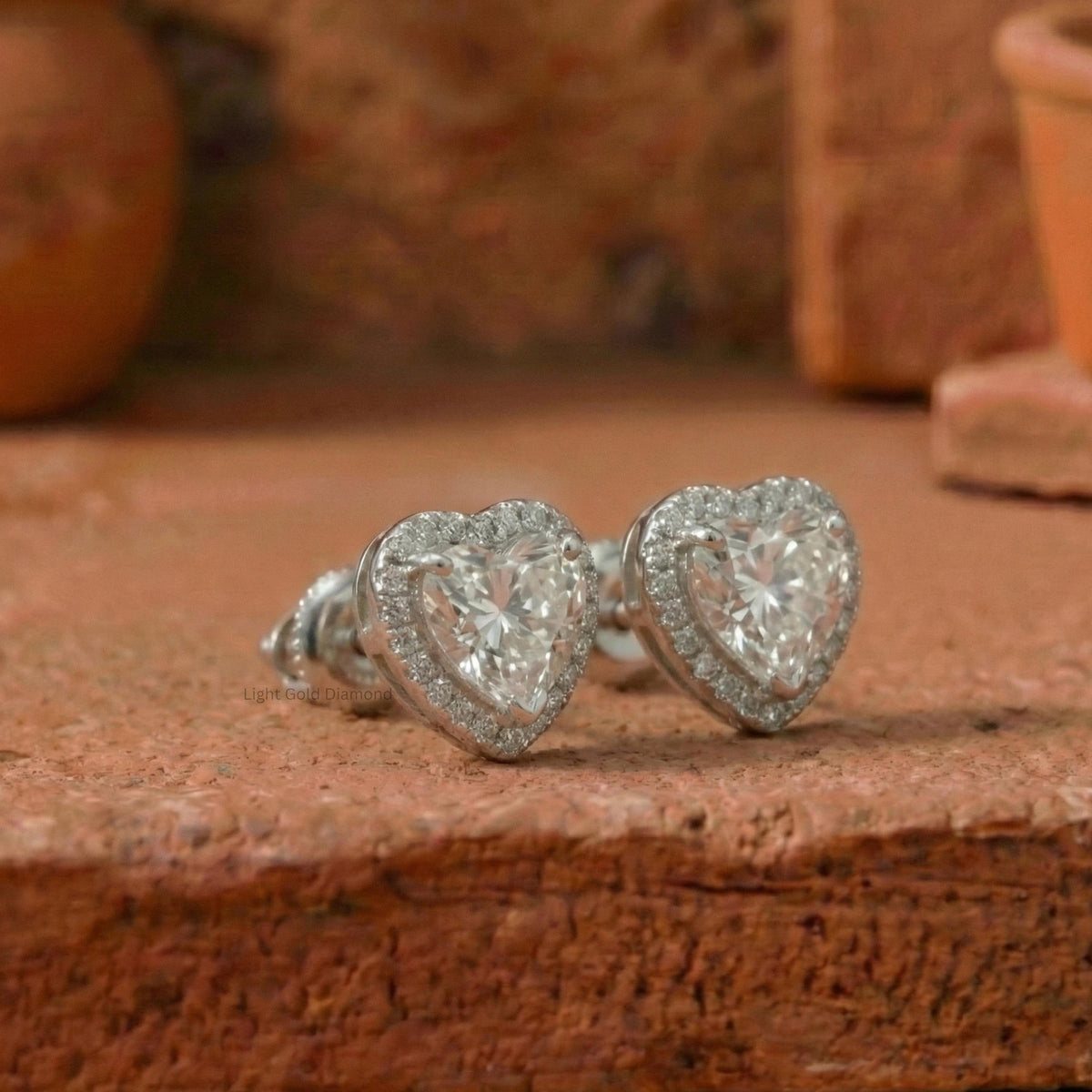 Lab Grown Heart Diamond Halo Stud Earring
