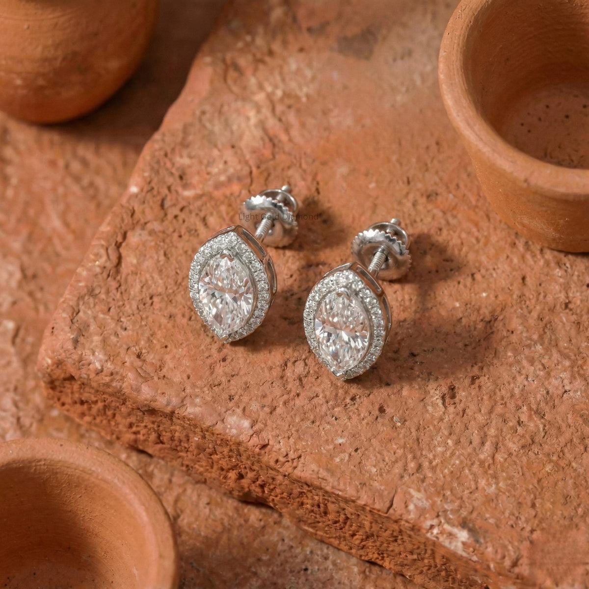 Lab Grown Marquise Diamond Halo Stud Earrings