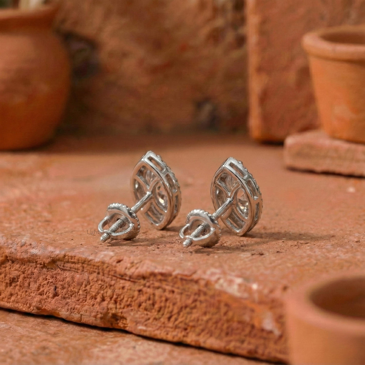 Lab Grown Marquise Diamond Halo Stud Earrings
