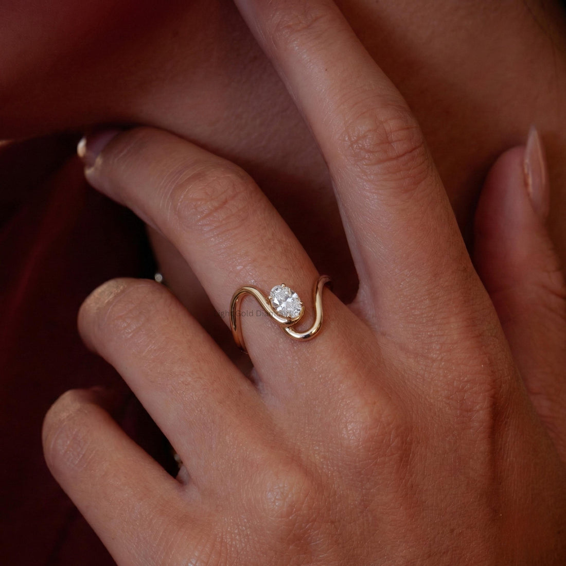 Oval Lab Grown Diamond Wave Band Ring