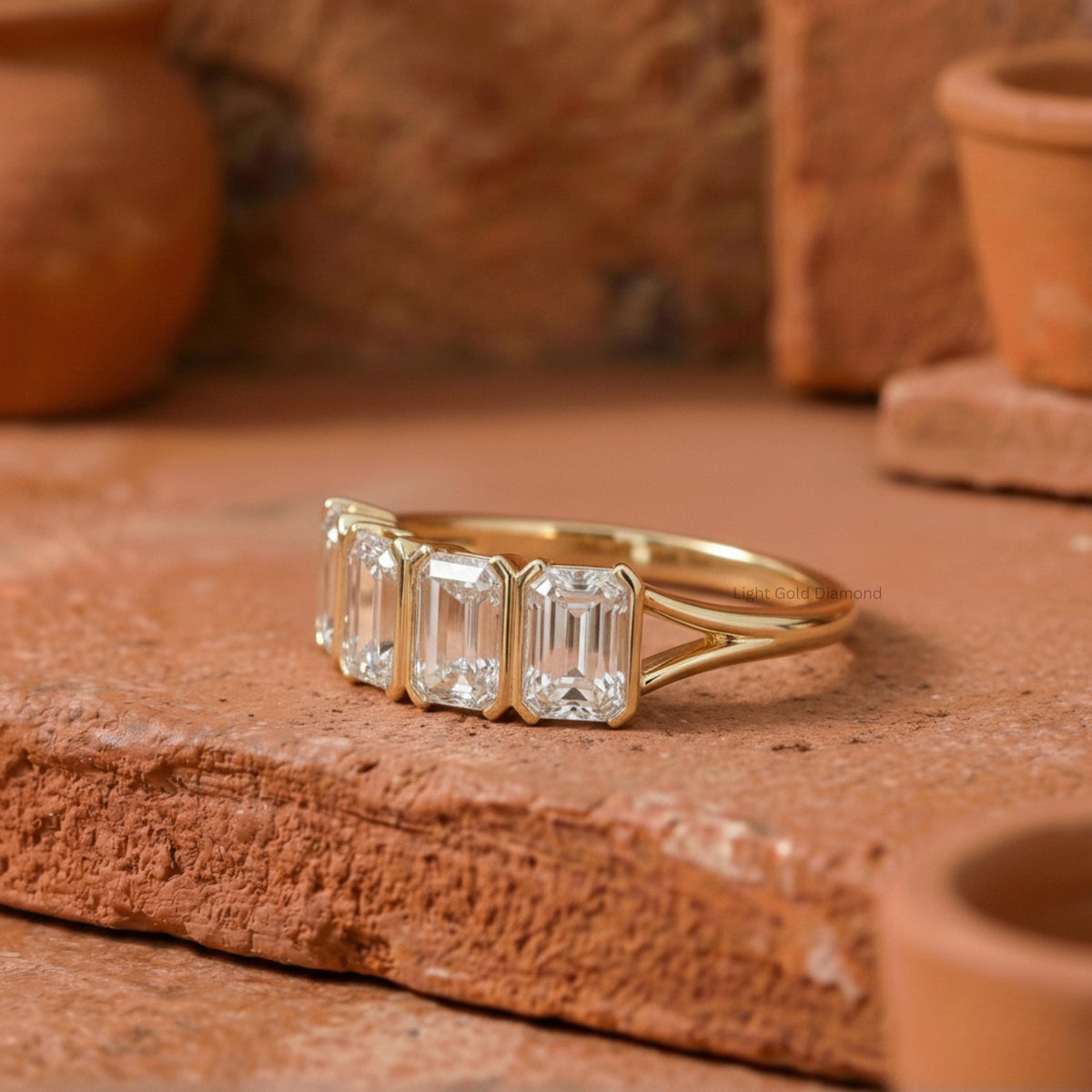Emerald Cut Lab Grown Diamond Five Stone Band