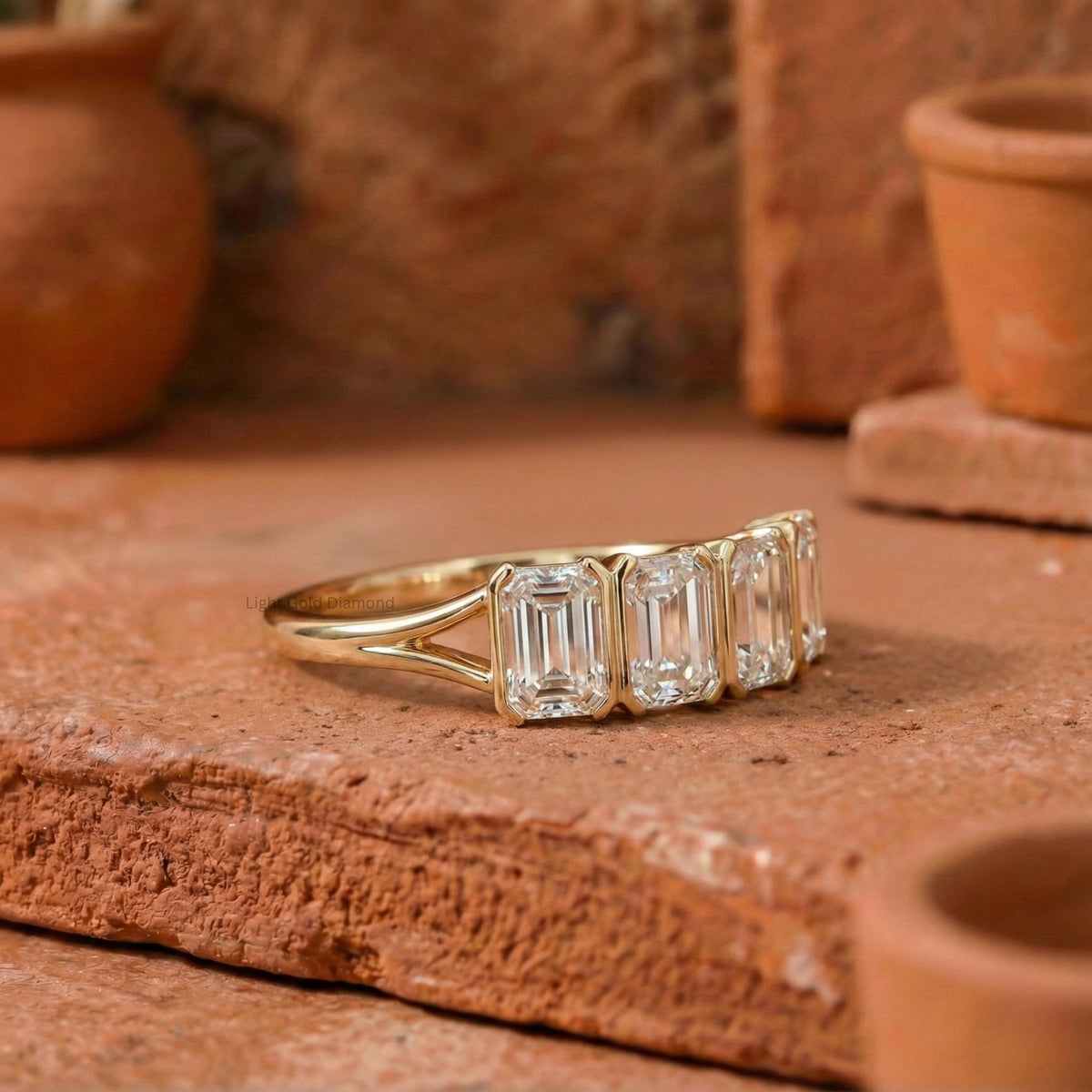 Emerald Cut Lab Grown Diamond Five Stone Band