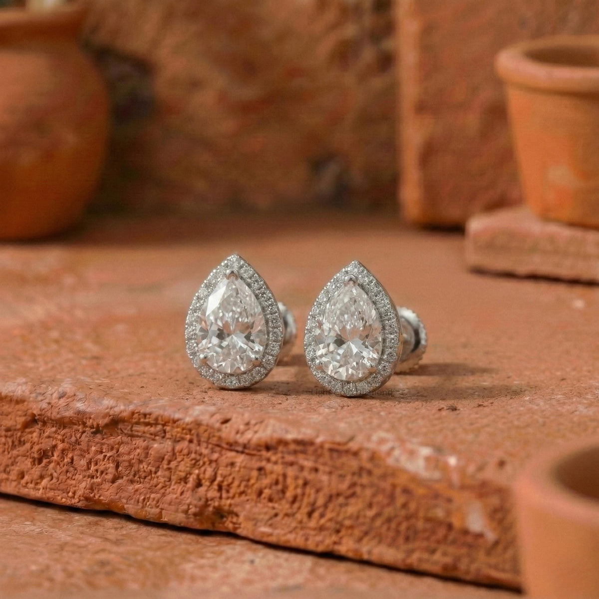 Pear Diamond Halo Earrings