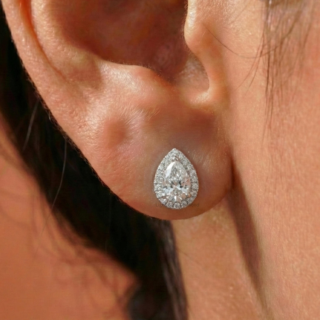 Pear Diamond Halo Earrings