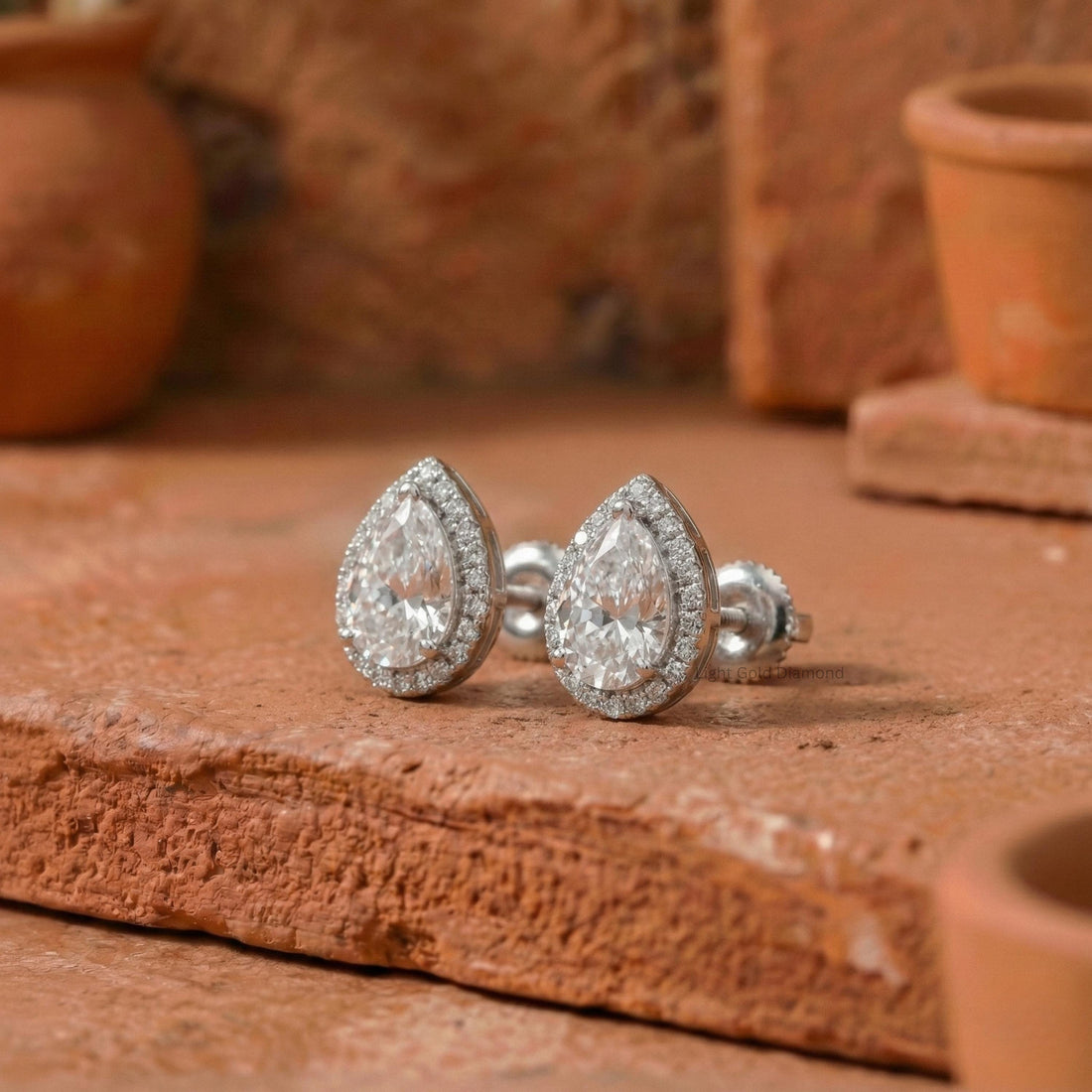 Pear Diamond Halo Earrings