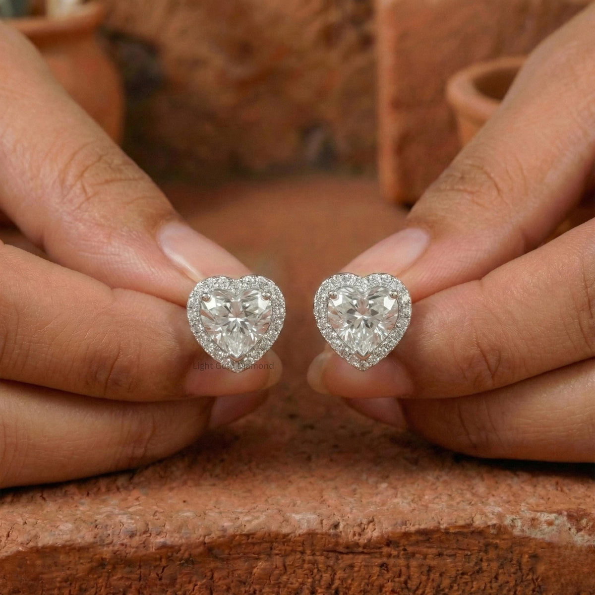 Lab Grown Heart Diamond Halo Stud Earring