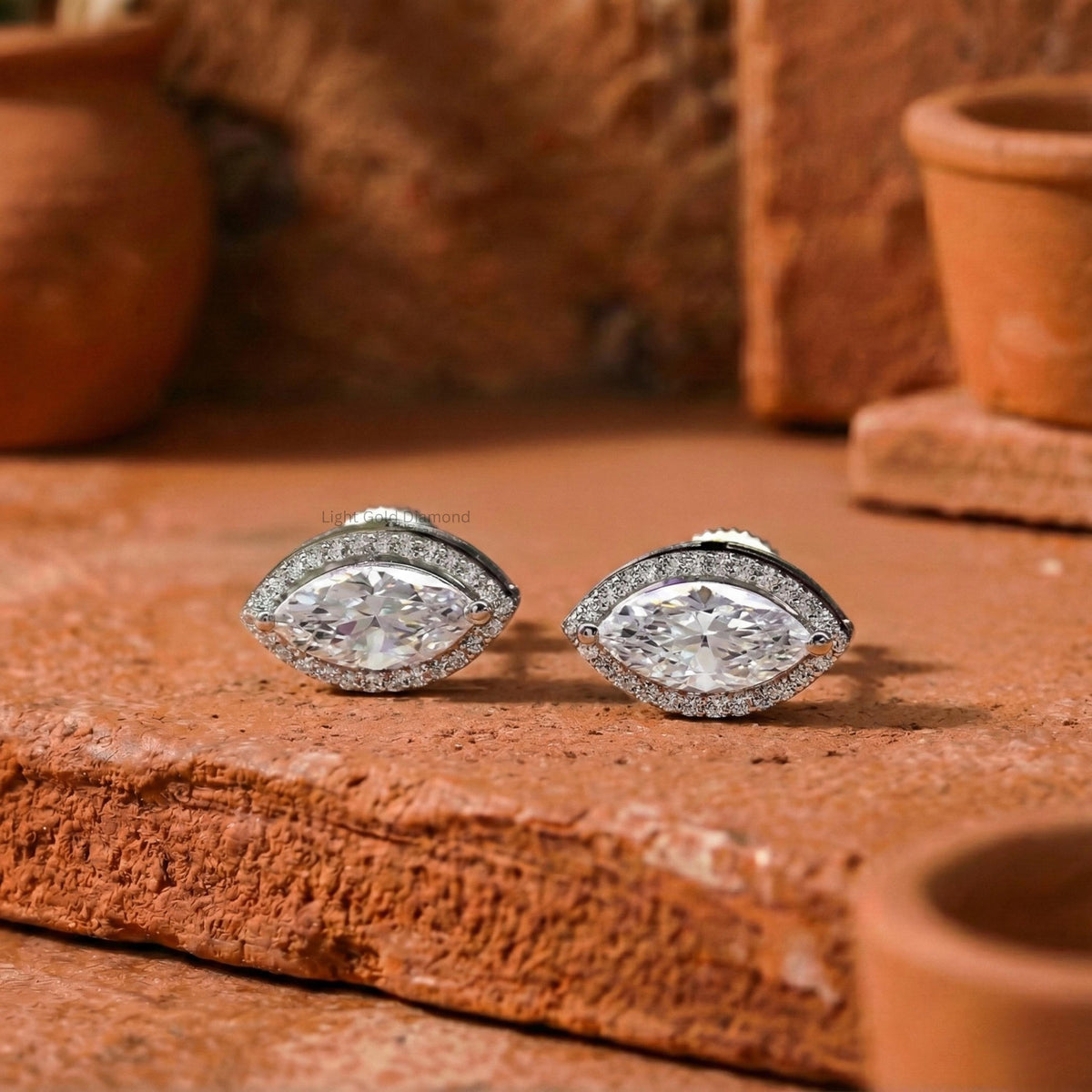 Lab Grown Marquise Diamond Halo Stud Earrings