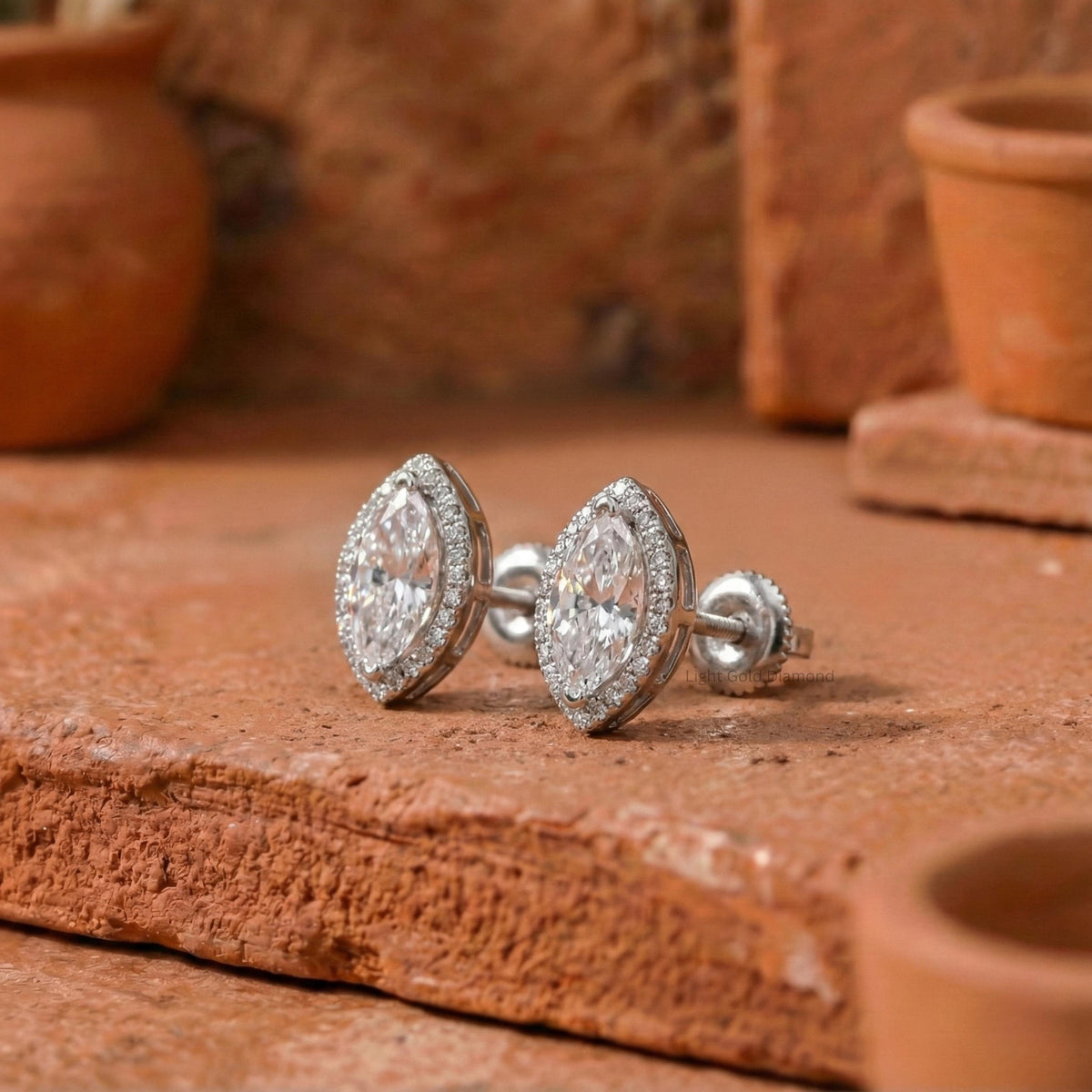 Lab Grown Marquise Diamond Halo Stud Earrings