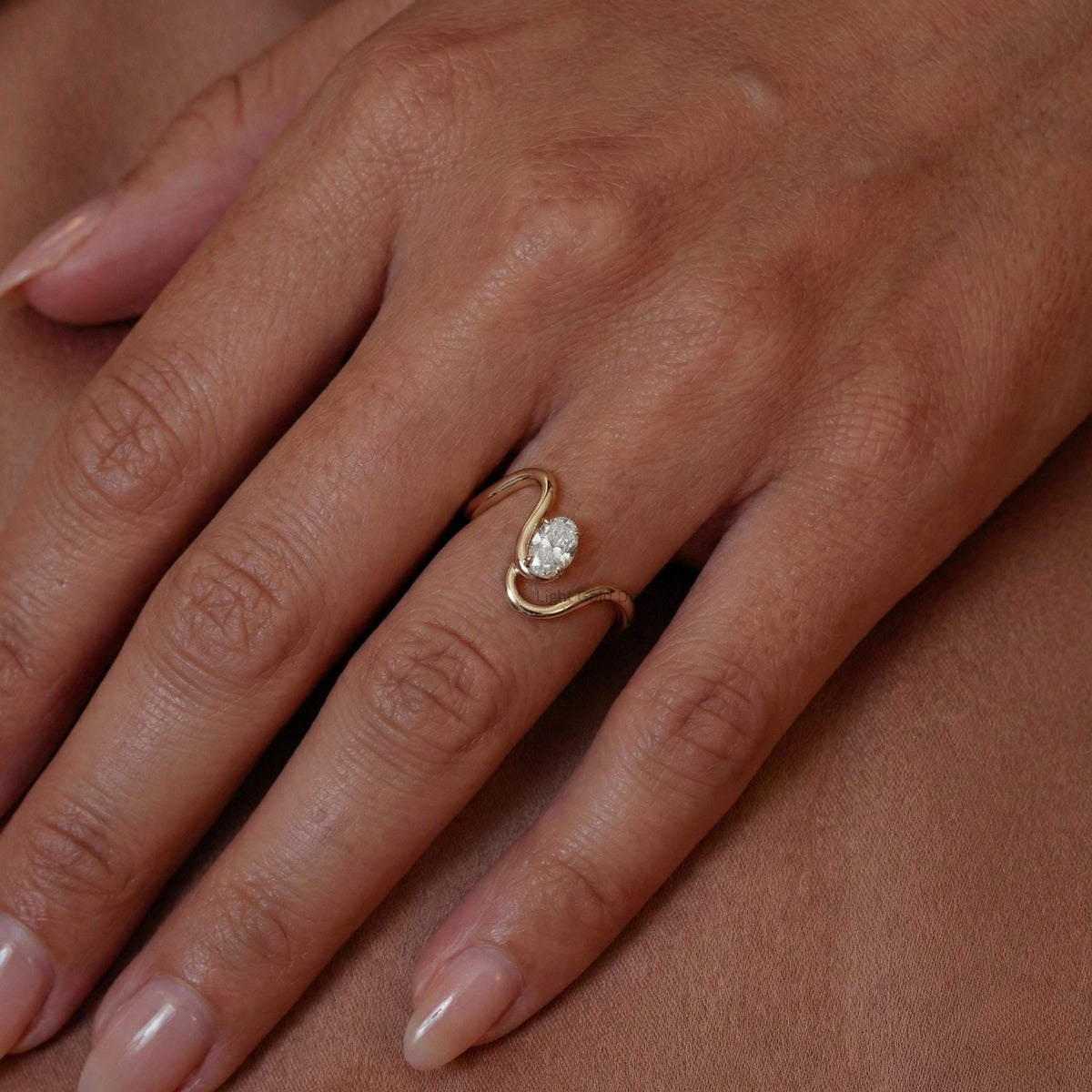 Oval Lab Grown Diamond Wave Band Ring